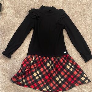Deux par Deux Black and Red Pleated Dress with Bishop Sleeves